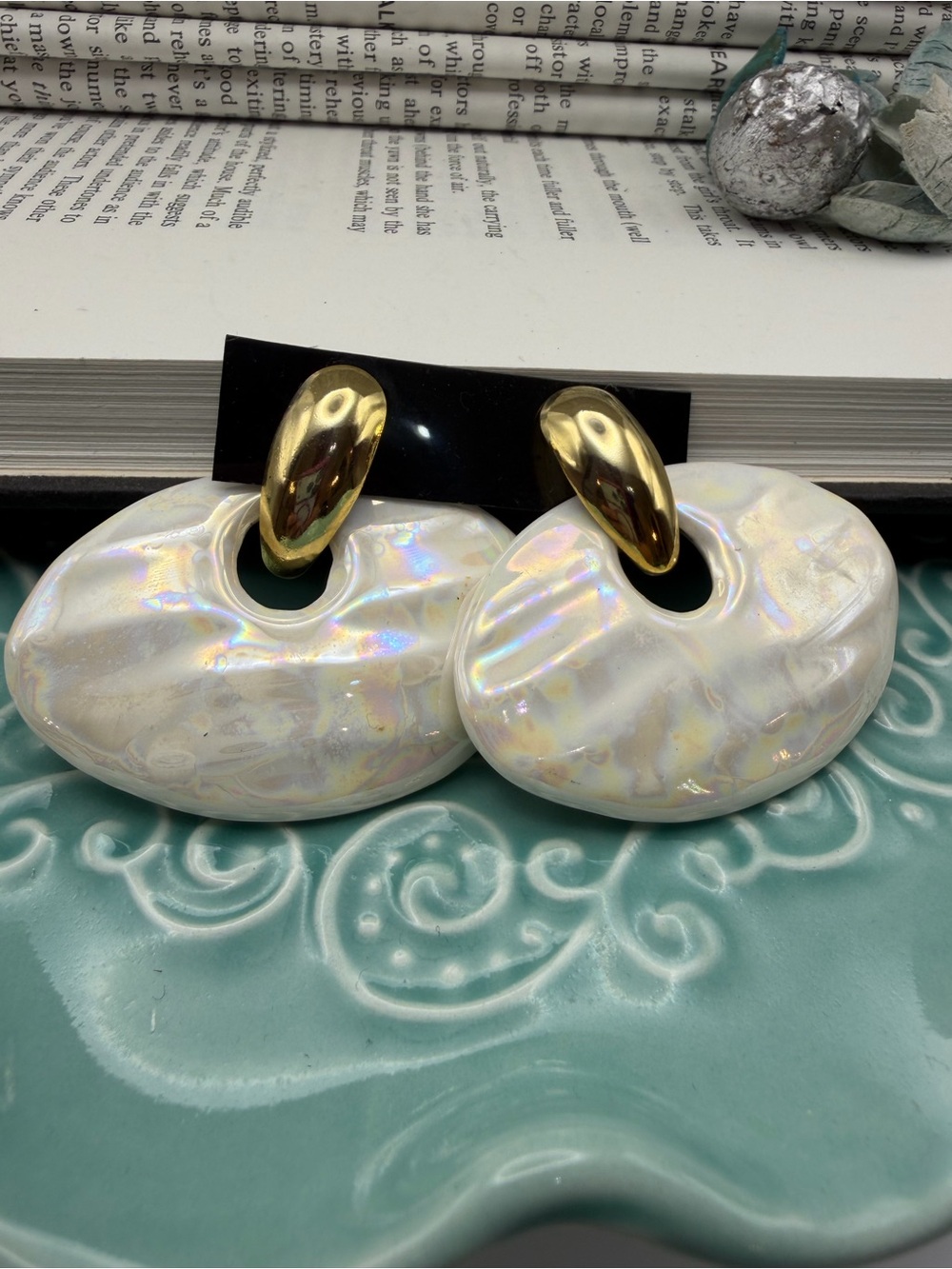 Vintage Iridescent Mother of Pearl Statement Earrings